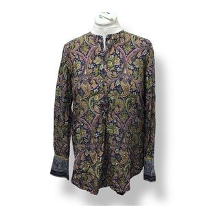 LOFT Women’s Long Sleeve  1/2 Button Front Paisley Popover Blouse Multicolor M
